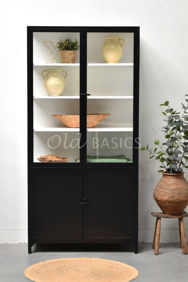 Detail van Apothekerskast Demi, 2 deuren, RAL9005, zwart, materiaal staal